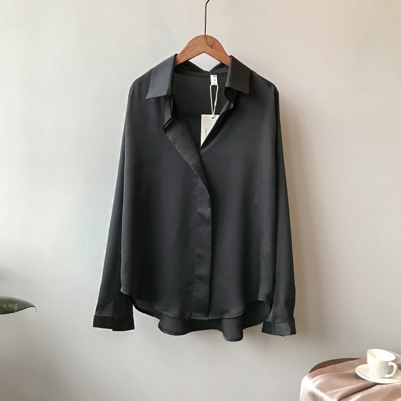 2023 Summer Shirt Fashion Long Sleeve Satin Women's Vintage Street Silk Shirts Autumn Elegant Imitation Blouses and Shirts 5273 - Sangia Silks