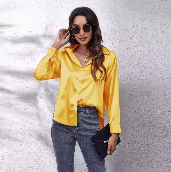 Satin Blouse Shirt Silk Tops