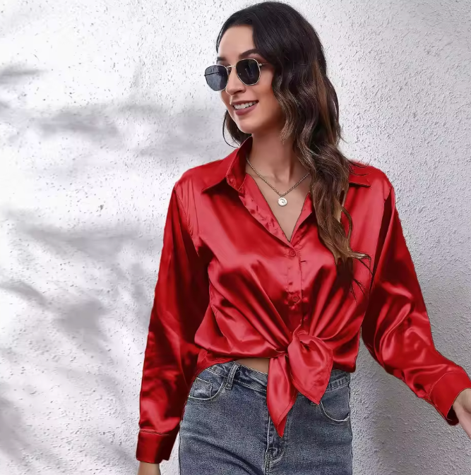 Satin Blouse Shirt Silk Tops