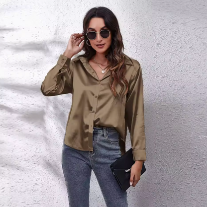 Satin Blouse Shirt Silk Tops