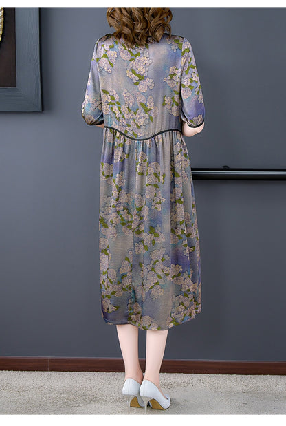 Female Floral Mulberry Silk Midi Dress - Sangia Silks