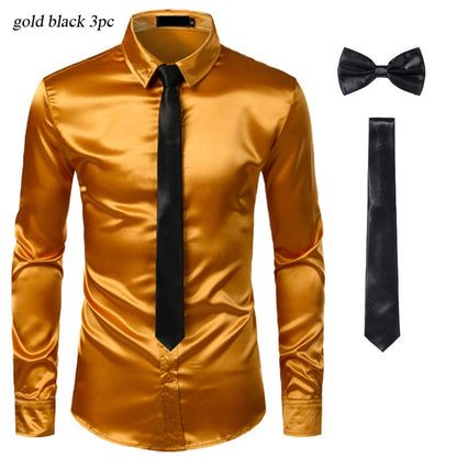 Black Men's Silk Dress Shirt Set - Sangia Silks