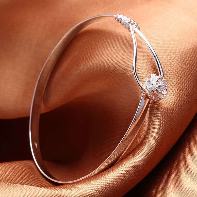 Hot new 925 Sterling Silver Bracelets for Women fine elegant flower bangle adjustable Jewelry Fashion Party Gifts Girl student - Sangia Silks