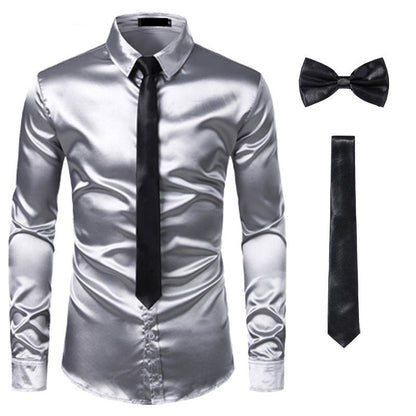 Black Men's Silk Dress Shirt Set - Sangia Silks