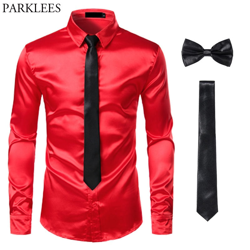 Black Men's Silk Dress Shirt Set - Sangia Silks