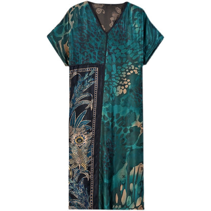 Women Floral Mulberry Silk V-Neck Midi Dress - Sangia Silks