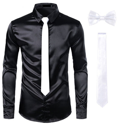 Black Men's Silk Dress Shirt Set - Sangia Silks