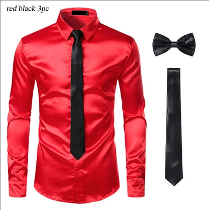 Black Men's Silk Dress Shirt Set - Sangia Silks