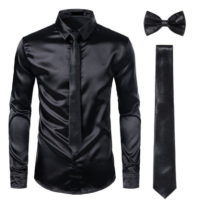 Black Men's Silk Dress Shirt Set - Sangia Silks