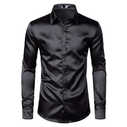 Black Men's Silk Dress Shirt Set - Sangia Silks