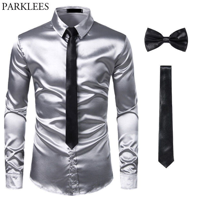 Black Men's Silk Dress Shirt Set - Sangia Silks