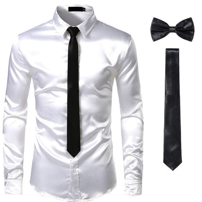 Black Men's Silk Dress Shirt Set - Sangia Silks