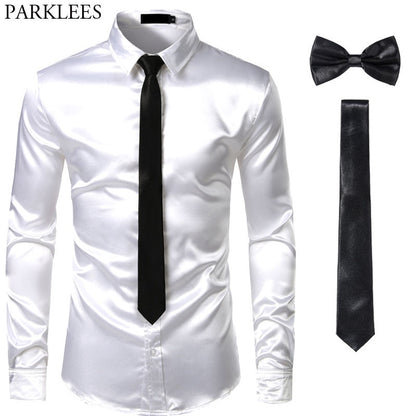 Black Men's Silk Dress Shirt Set - Sangia Silks