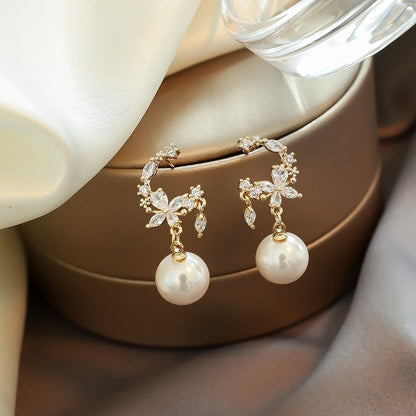 2022 New Classic Elegant Imitation Pearl Dangle Earrings For Women Crystal Long Tassel Exquisite Drop Earring Wedding Jewelry - Sangia Silks