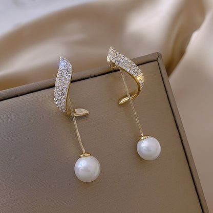 2022 New Classic Elegant Imitation Pearl Dangle Earrings For Women Crystal Long Tassel Exquisite Drop Earring Wedding Jewelry - Sangia Silks